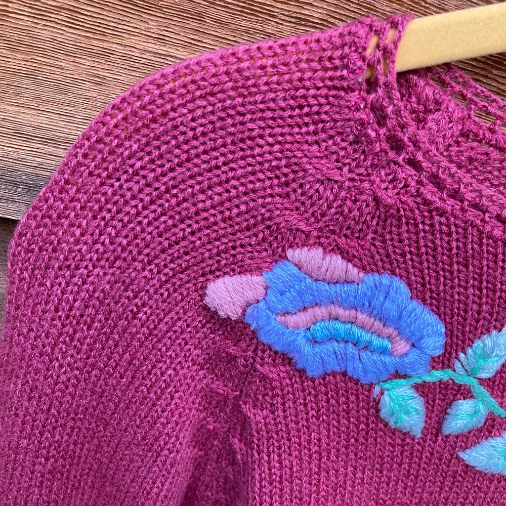 Raspberry Embroidered Vintage Gitano Sweater - image 3